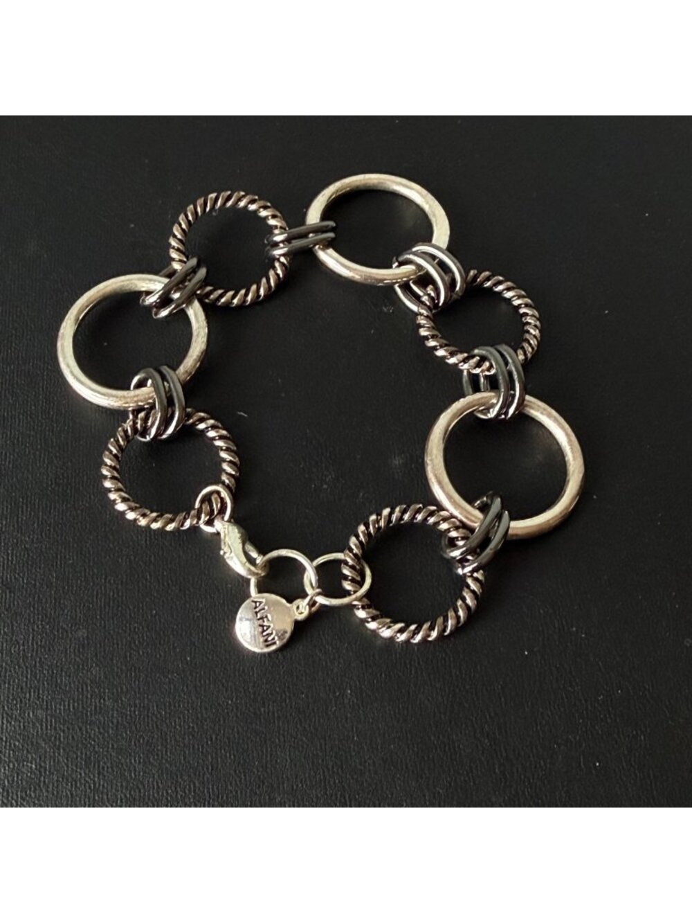 Alfani Silver-Tone Circle Link Bracelet Lobster Clasp Mixed Textures 8 inches